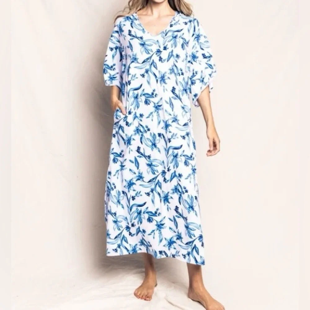 Petite Plume Pima Cotton Sounds of Santorini Caftan Size Small NWT